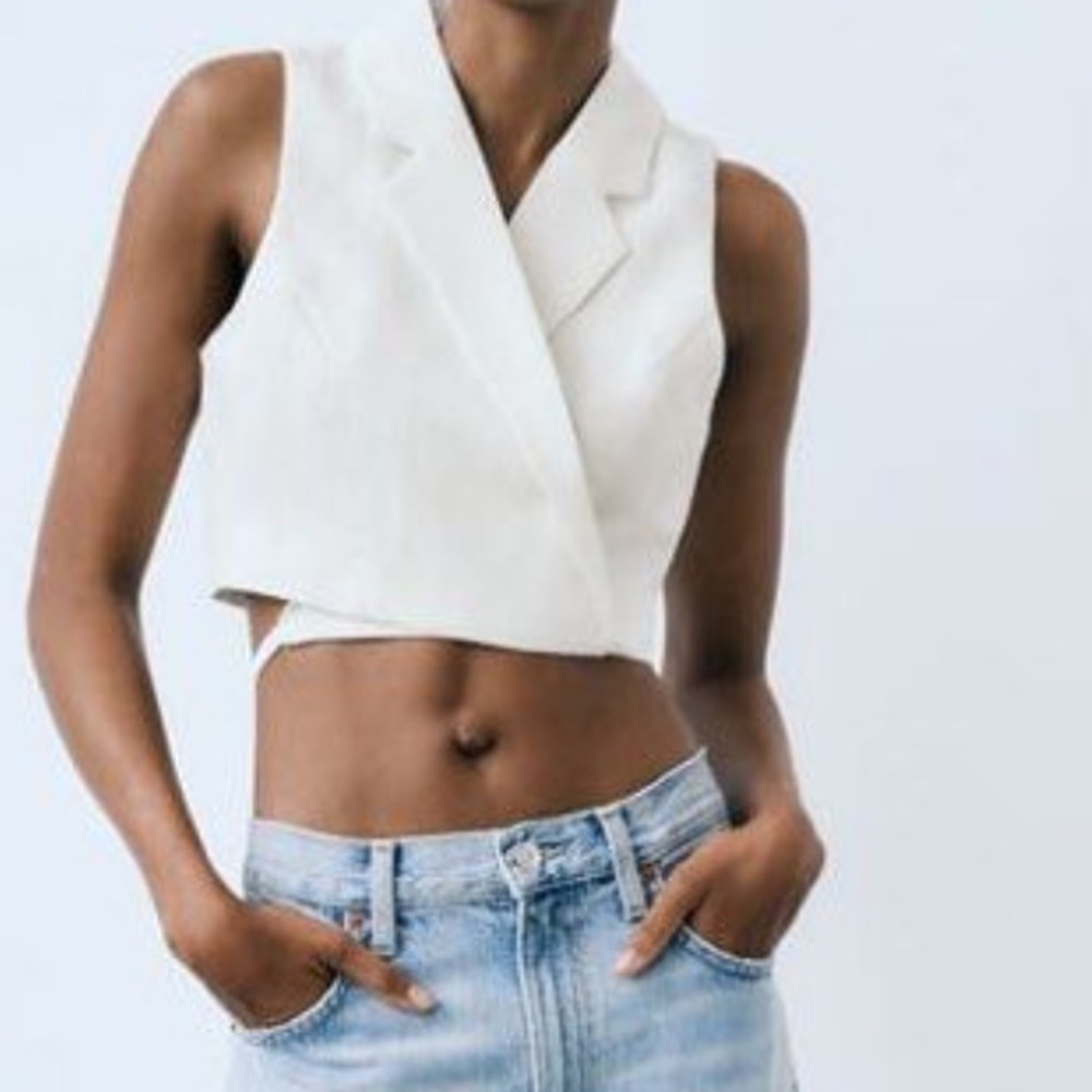 Zara medium ecru ben blend tailored vest.